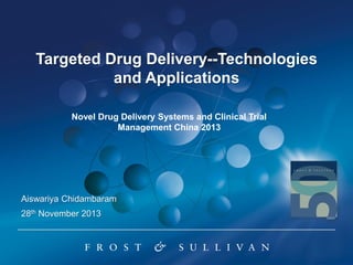 Targeted Drug Delivery--Technologies
and Applications
Novel Drug Delivery Systems and Clinical Trial
Management China 2013

Aiswariya Chidambaram

28th November 2013

 