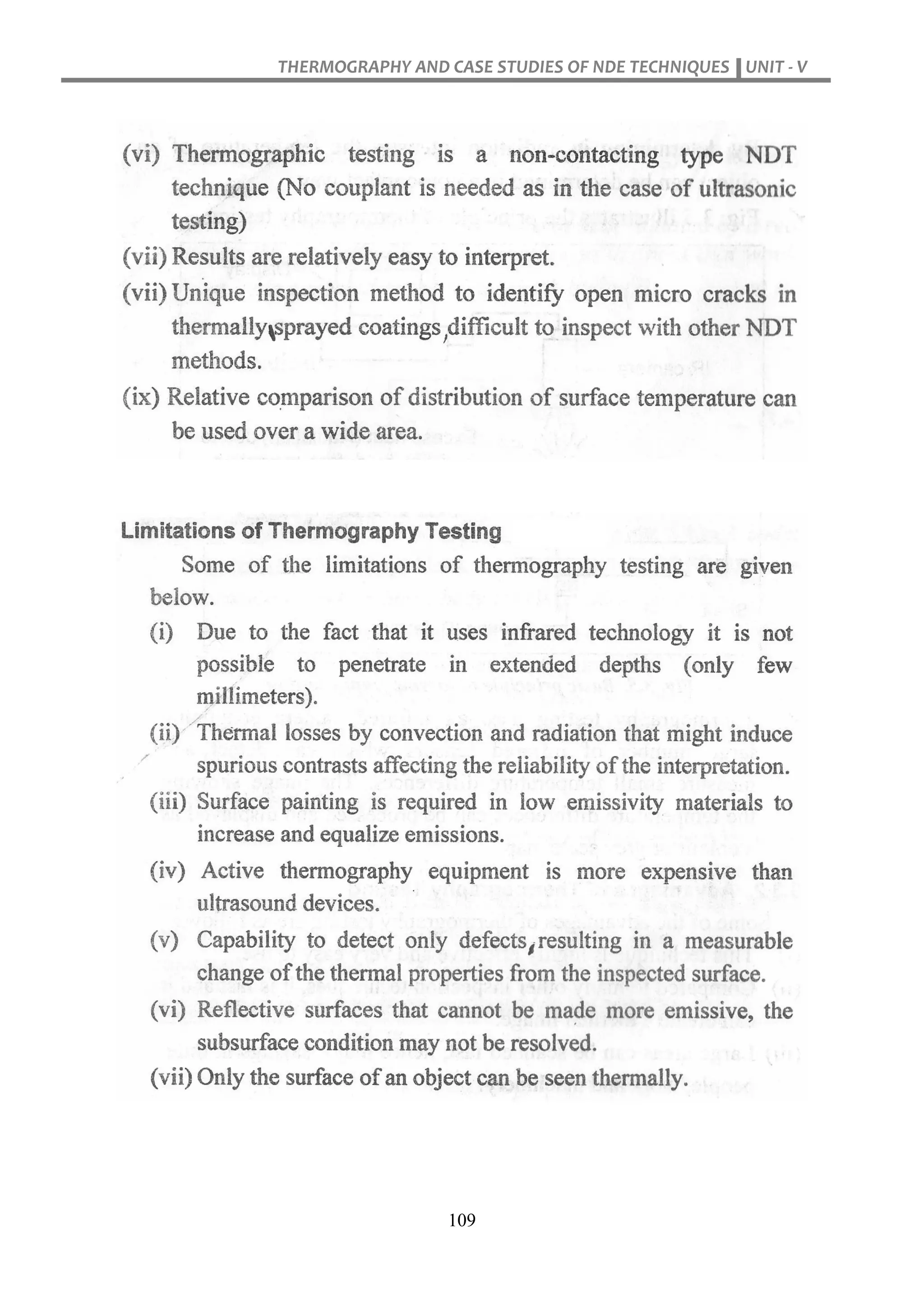 THERMOGRAPHY AND CASE STUDIES OF NDE TECHNIQUES UNIT - V
109
 