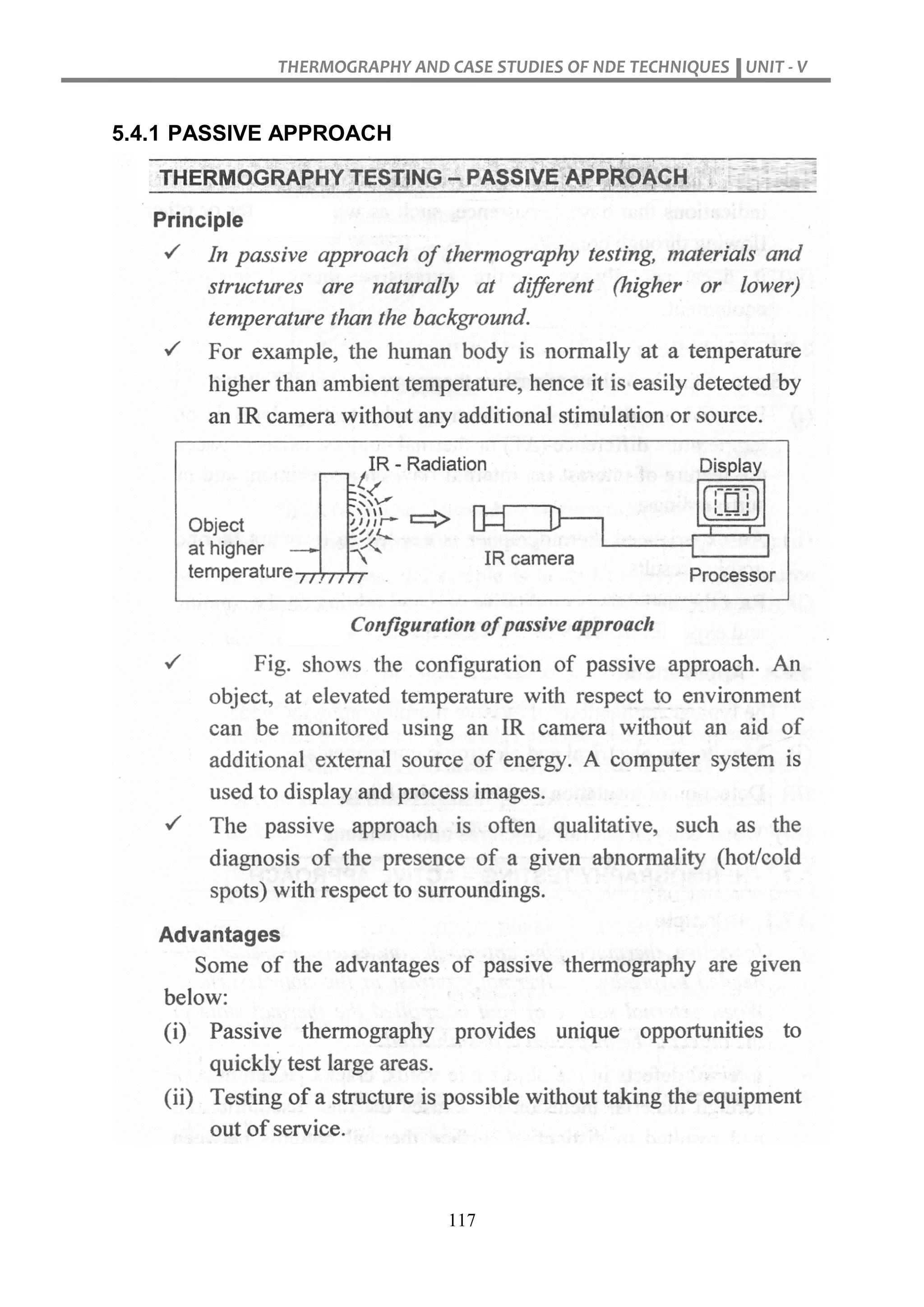 THERMOGRAPHY AND CASE STUDIES OF NDE TECHNIQUES UNIT - V
117
5.4.1 PASSIVE APPROACH
 