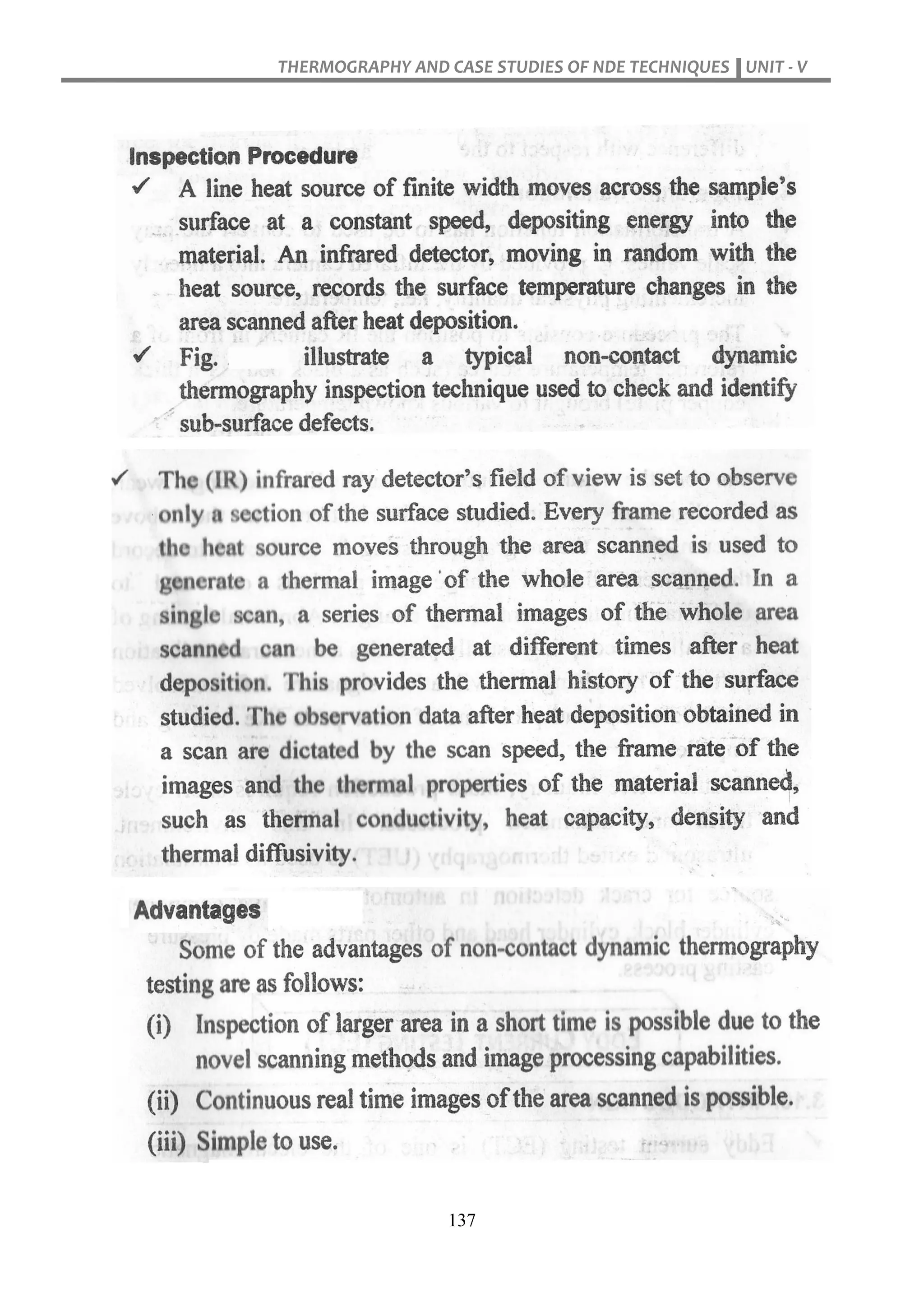 THERMOGRAPHY AND CASE STUDIES OF NDE TECHNIQUES UNIT - V
137
 