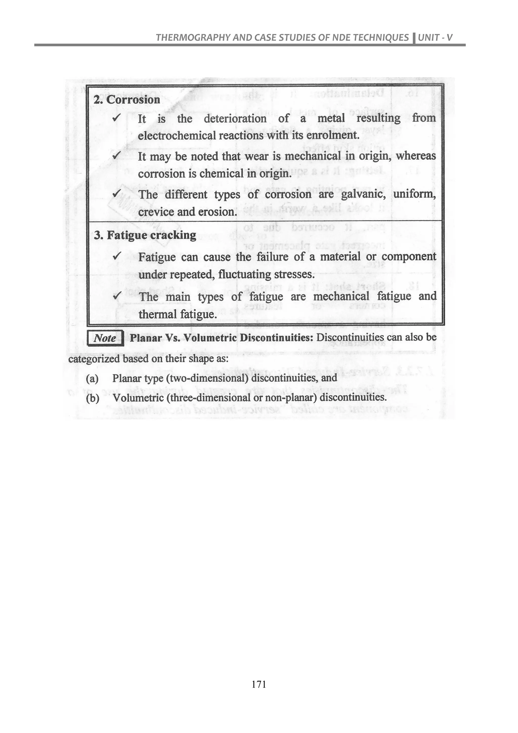 THERMOGRAPHY AND CASE STUDIES OF NDE TECHNIQUES UNIT - V
171
 