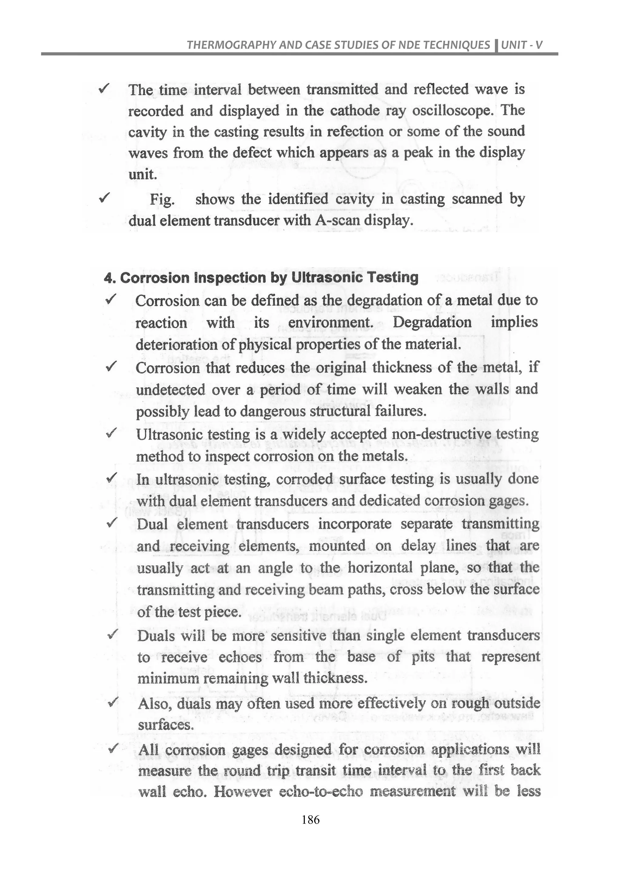 THERMOGRAPHY AND CASE STUDIES OF NDE TECHNIQUES UNIT - V
186
 