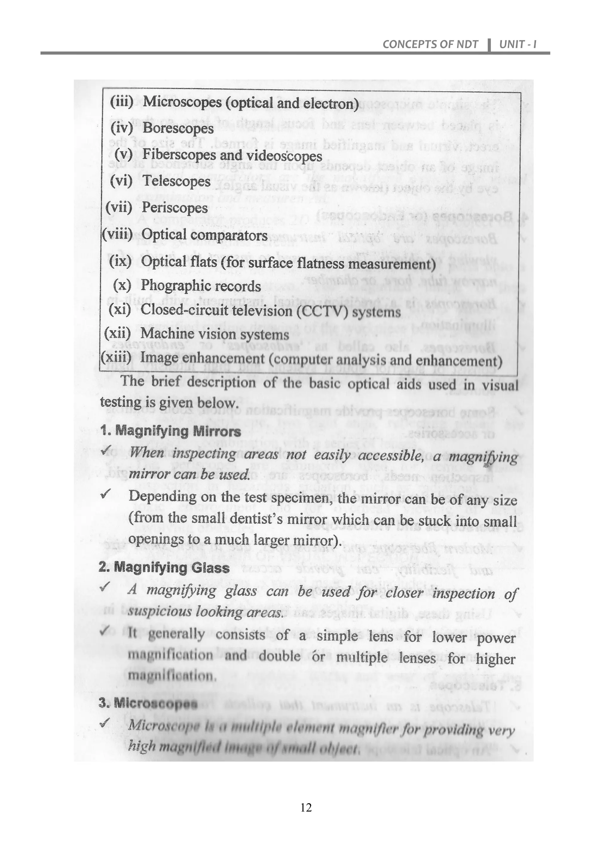 CONCEPTS OF NDT UNIT - I
12
 