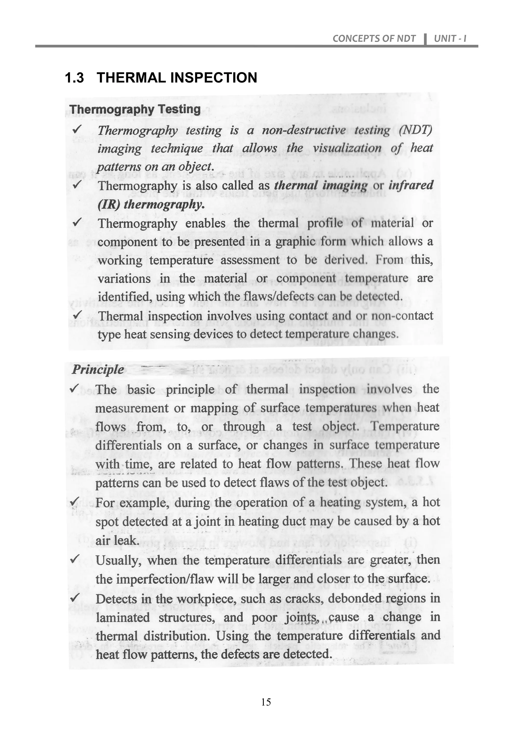 CONCEPTS OF NDT UNIT - I
15
1.3 THERMAL INSPECTION
 