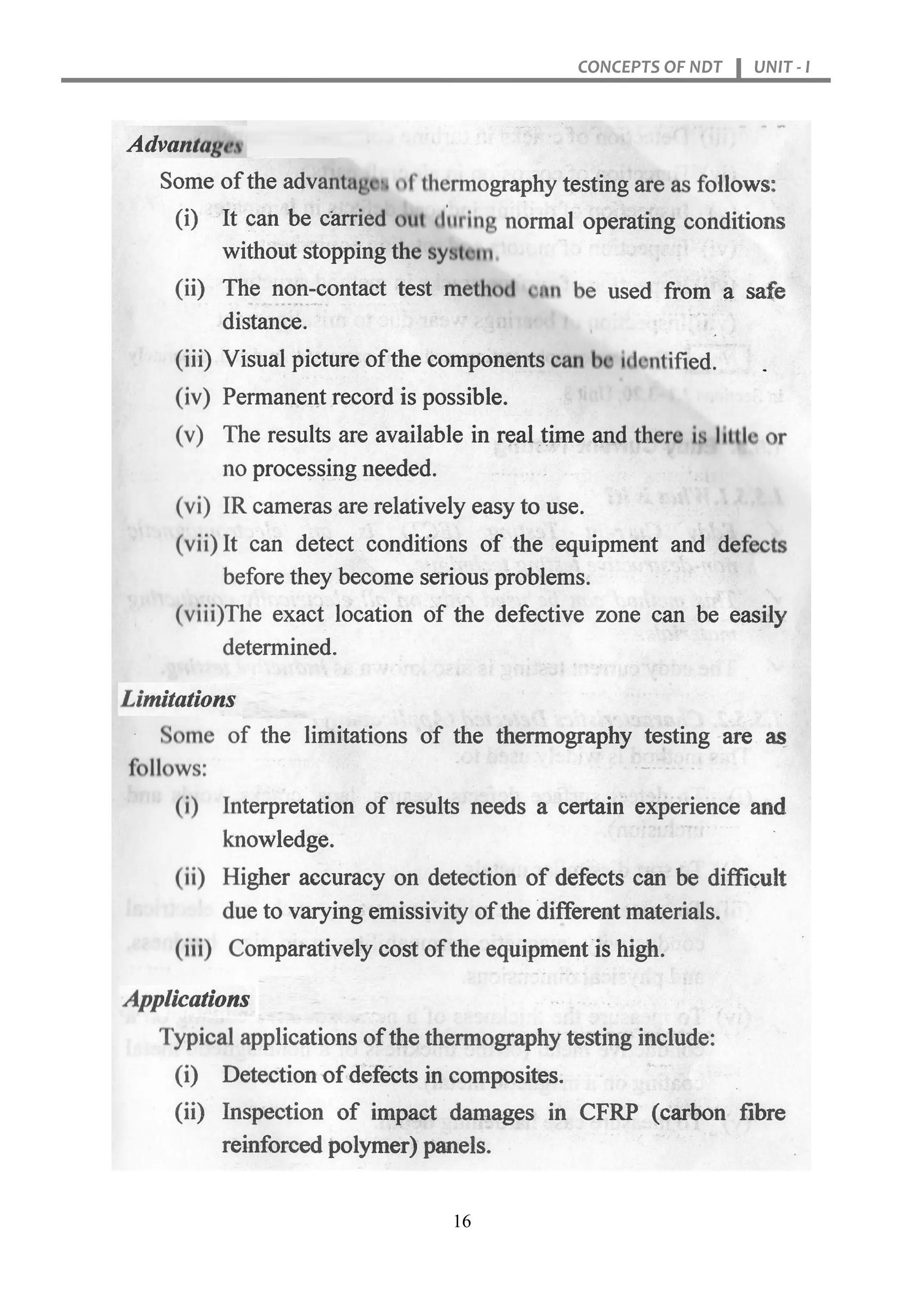 CONCEPTS OF NDT UNIT - I
16
 
