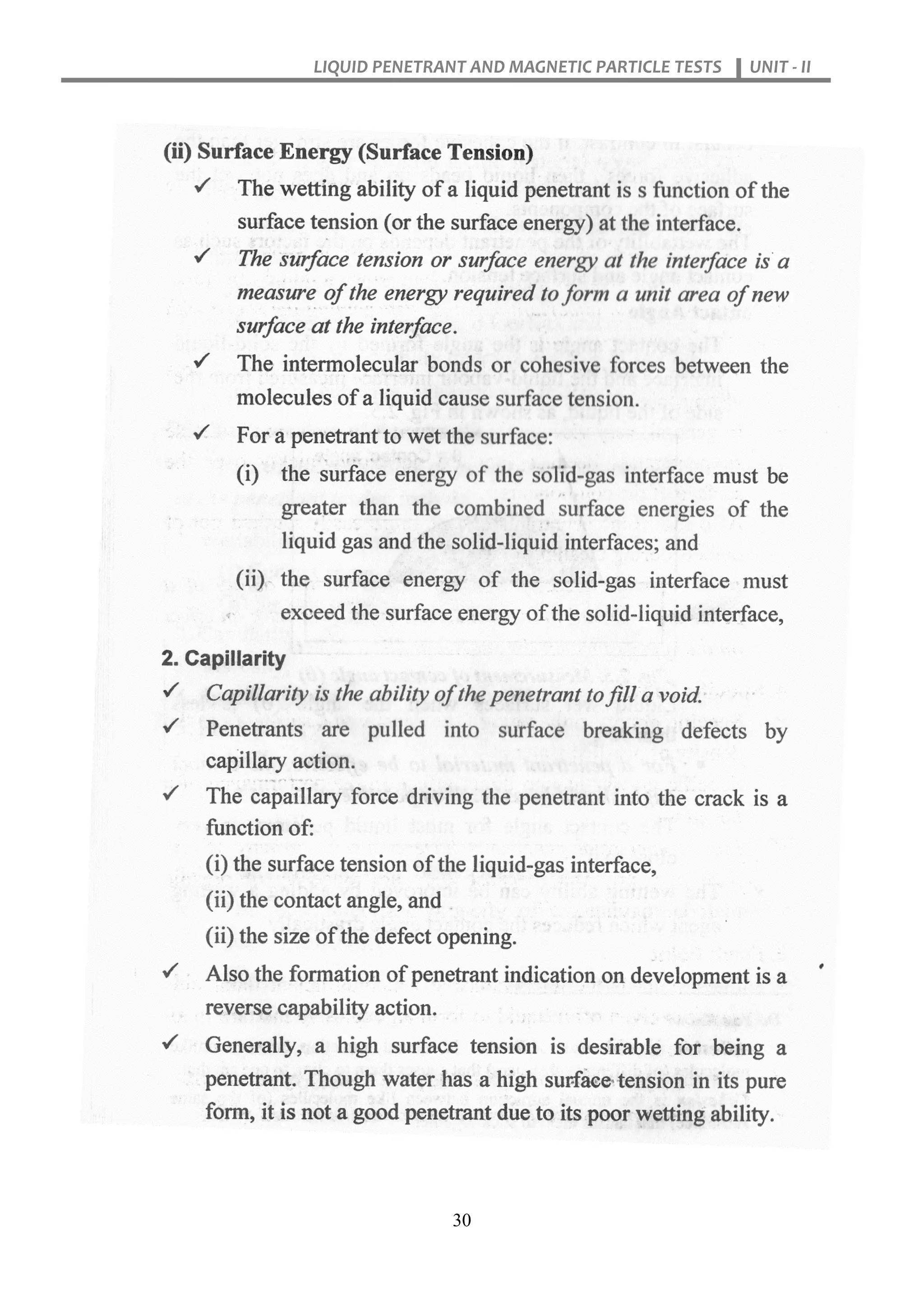 LIQUID PENETRANT AND MAGNETIC PARTICLE TESTS UNIT - II
30
 