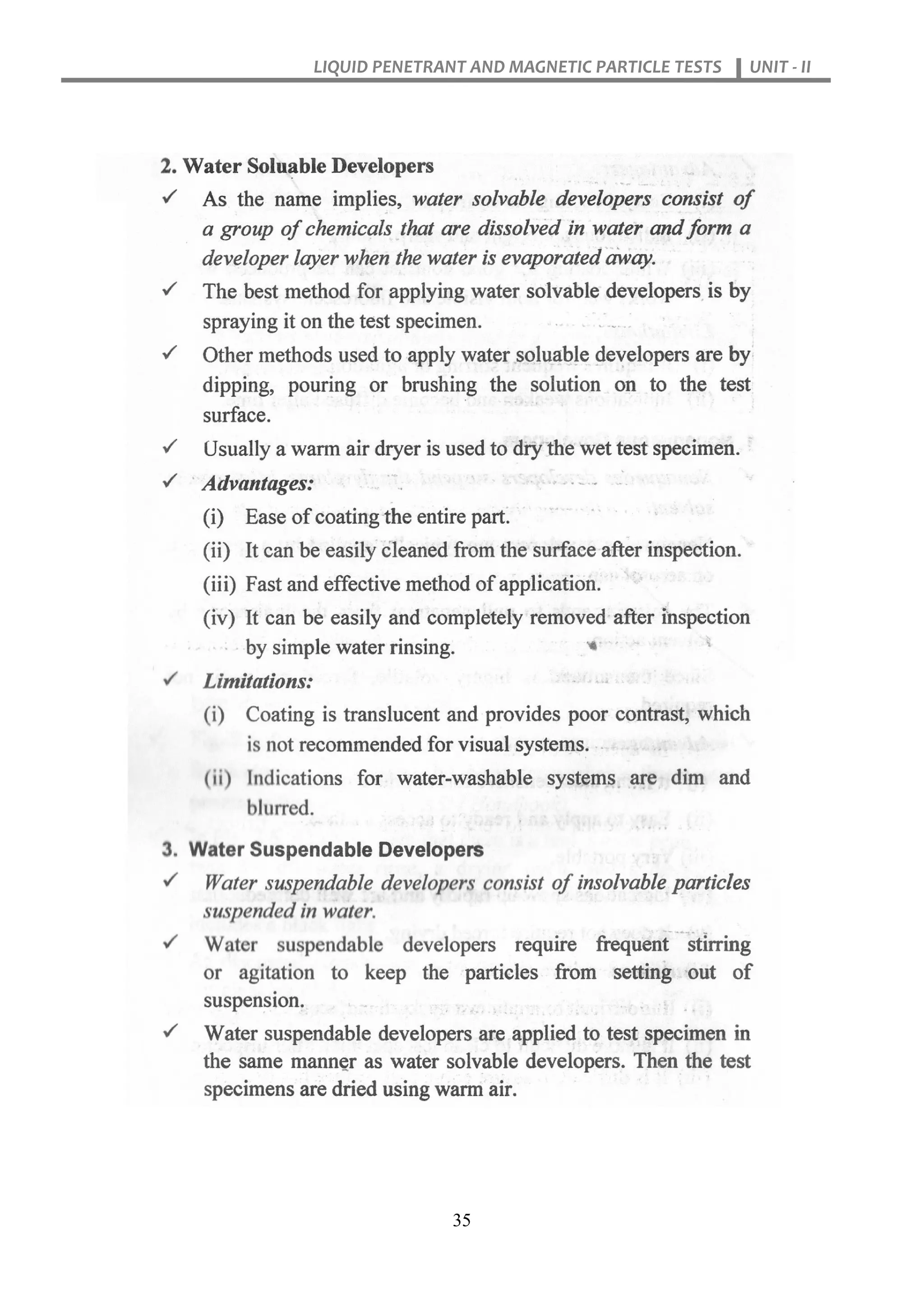 LIQUID PENETRANT AND MAGNETIC PARTICLE TESTS UNIT - II
35
 