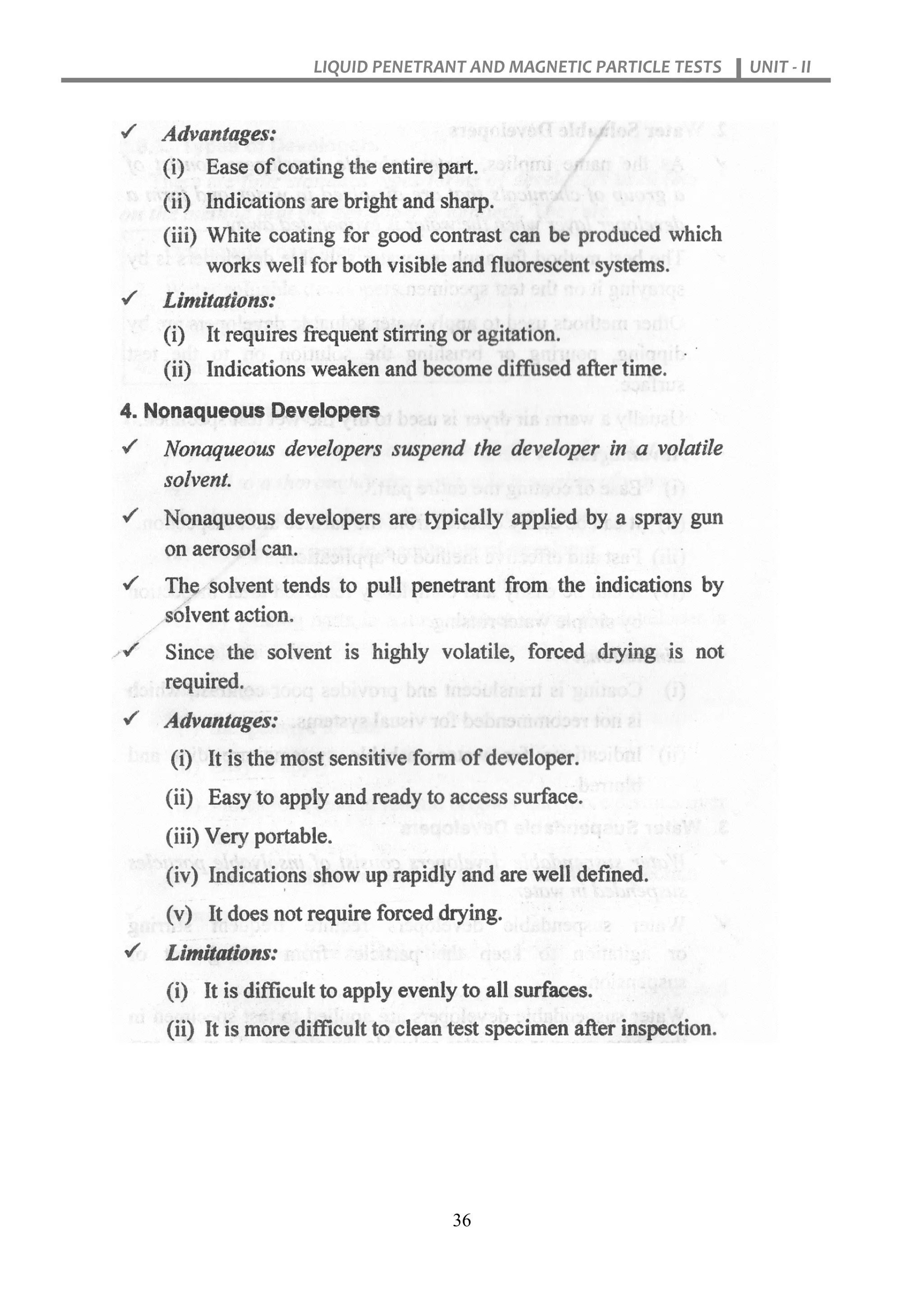 LIQUID PENETRANT AND MAGNETIC PARTICLE TESTS UNIT - II
36
 