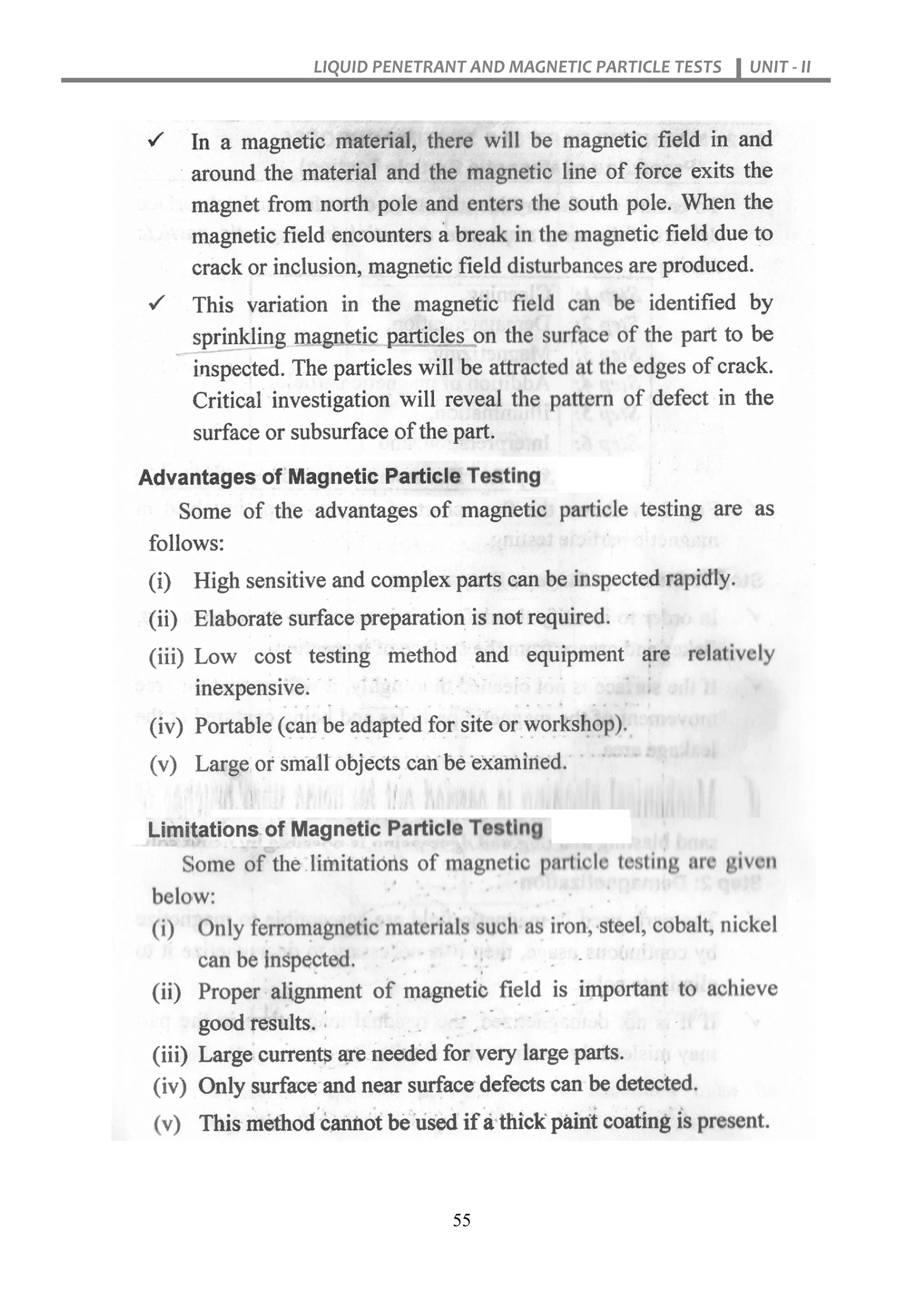 LIQUID PENETRANT AND MAGNETIC PARTICLE TESTS UNIT - II
55
 