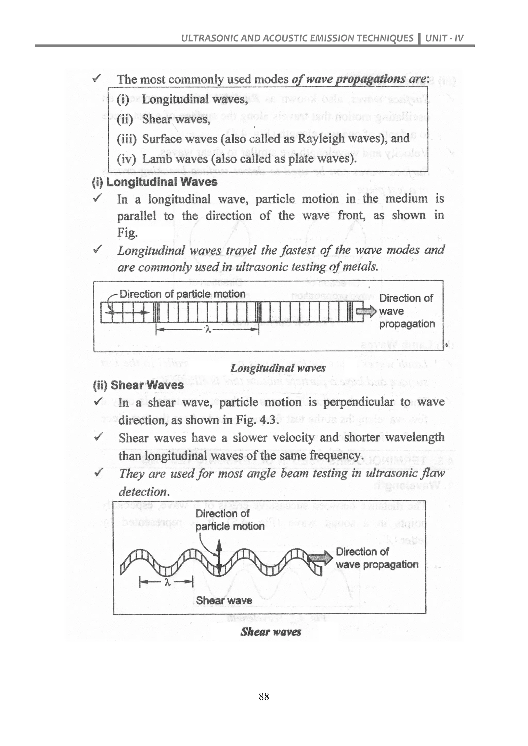 ULTRASONIC AND ACOUSTIC EMISSION TECHNIQUES UNIT - IV
88
 