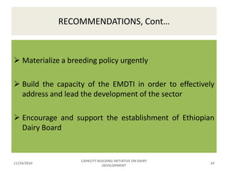 Capacity Building initiatives on dairy development 