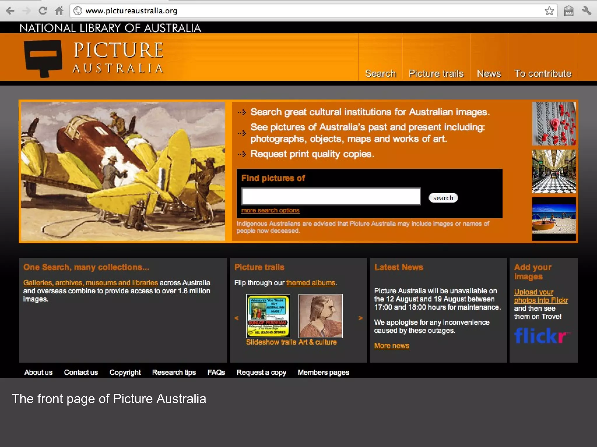 The front page of Picture Australia 