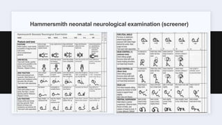 Hammersmith neonatal neurological examination (screener)
 