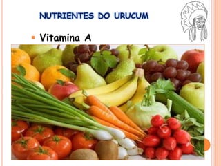  Vitamina A
NUTRIENTES DO URUCUM
 