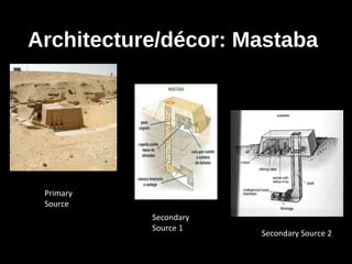 Architecture/décor: Mastaba
Primary
Source
Secondary
Source 1
Secondary Source 2
 