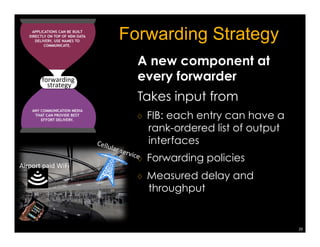 NDN’s node model 
17 
FIB 
Content 
Store 
Pending 
Interest 
Table 
(PIT) 
Downstream 
Upstream 
 