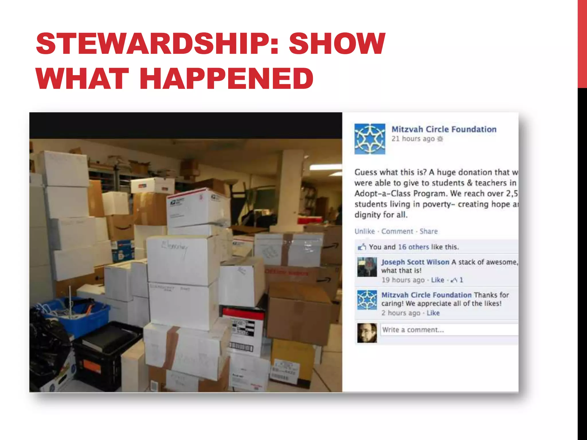 STEWARDSHIP: SHOW
WHAT HAPPENED
 