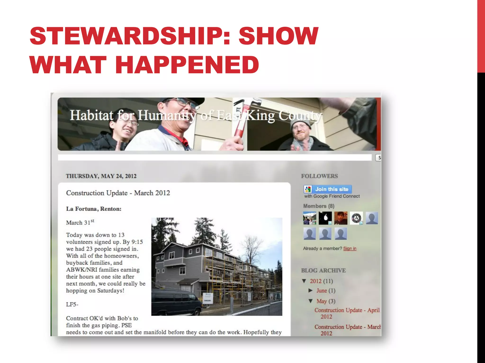 STEWARDSHIP: SHOW
WHAT HAPPENED
 