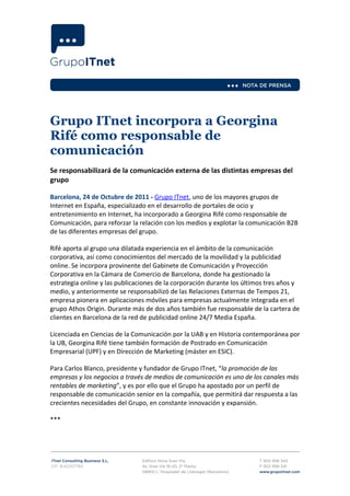 Ndp Grupo ITnet incorpora a Georgina Rife como responsable de comunicacion