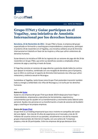 Ndp  Grupo ITnet y Guiae participan en el YogaDay, una iniciativa de Amnistía Internacional por los derechos humanos