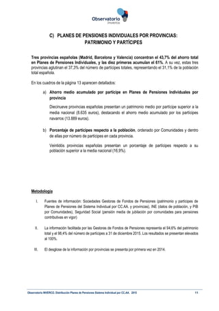 Observatorio INVERCO. Distribución Planes de Pensiones Sistema Individual por CC.AA. 2015 11
C) PLANES DE PENSIONES INDIVI...