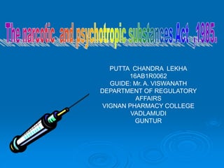 PUTTA CHANDRA LEKHA
16AB1R0062
GUIDE: Mr. A. VISWANATH
DEPARTMENT OF REGULATORY
AFFAIRS
VIGNAN PHARMACY COLLEGE
VADLAMUDI
GUNTUR
 