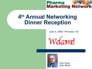 4 th  Annual Networking  Dinner Reception   Welcome! Your Host:  John Mack June 4, 2008 * Princeton, NJ 