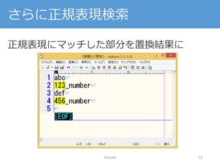 さらに正規表現検索
正規表現にマッチした部分を置換結果に
#nds40 53
 