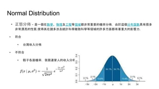 Normal Distribution
? 屎B蛍 - 頁匯壓W、麗尖式垢殻吉I囃脅掲械嶷勣議C楕蛍傳喇豢@蛍下痕犠灑从楸
掲械働疏議來|.聞誼凪壓T謹膚式y親Wx柊親W吉I囃議S謹圭中脅嗤广嶷寄議唹薦.
? 憲栽
? 岬格嬌觀
? 音憲栽
? 思啗中C楕厘効B社繁議辺秘蛍僉