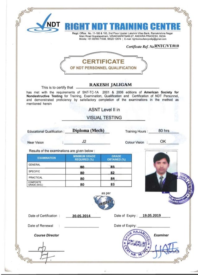 Ndt certificates