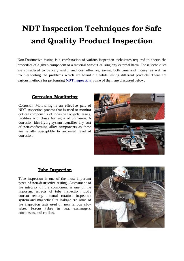NDT Inspection Techniques for Safe and Quality Product Inspection