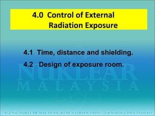 4.1  Time, distance and shielding. 4.2  Design of exposure room. 4.0  Control of External Radiation Exposure 