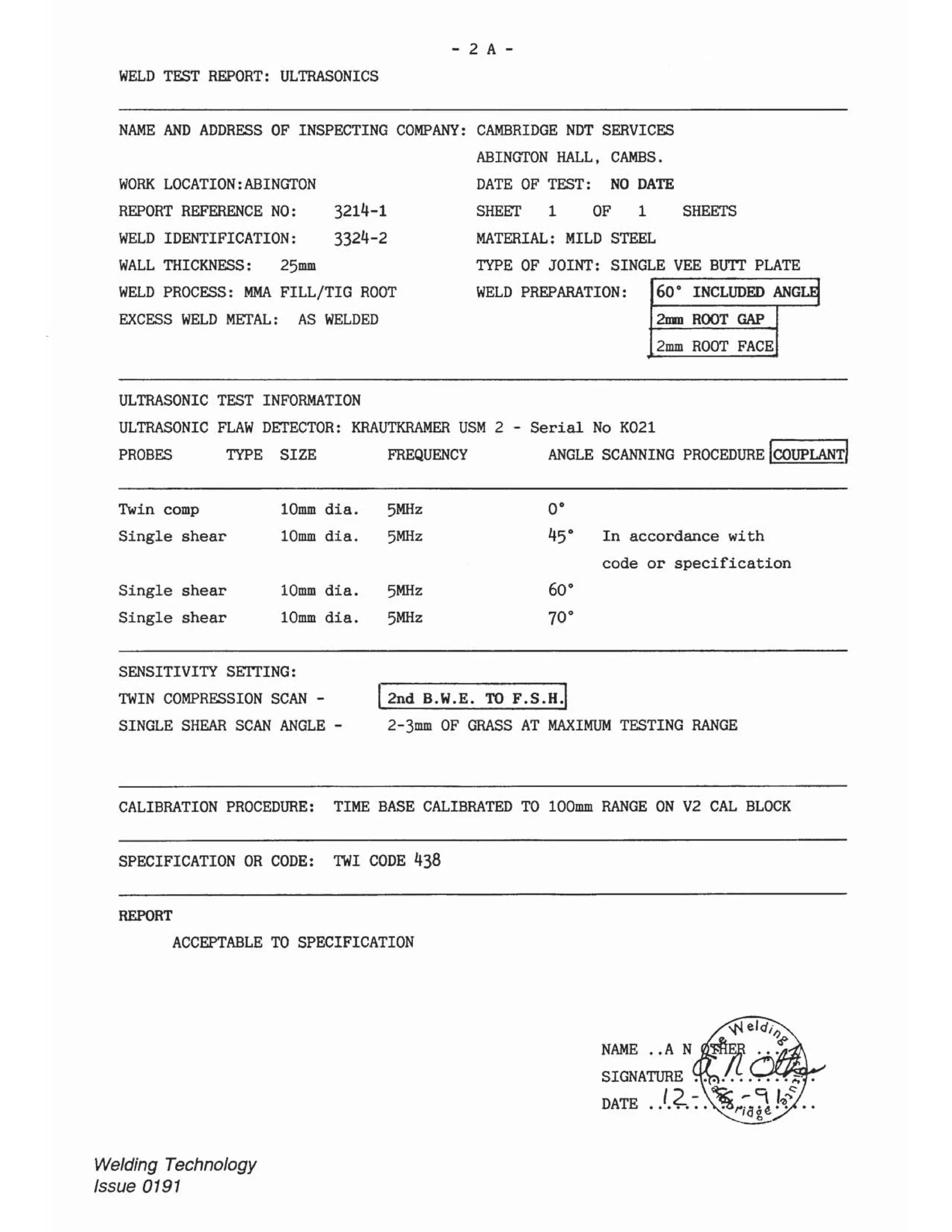 Ndt report sample and answer cswip 3.2