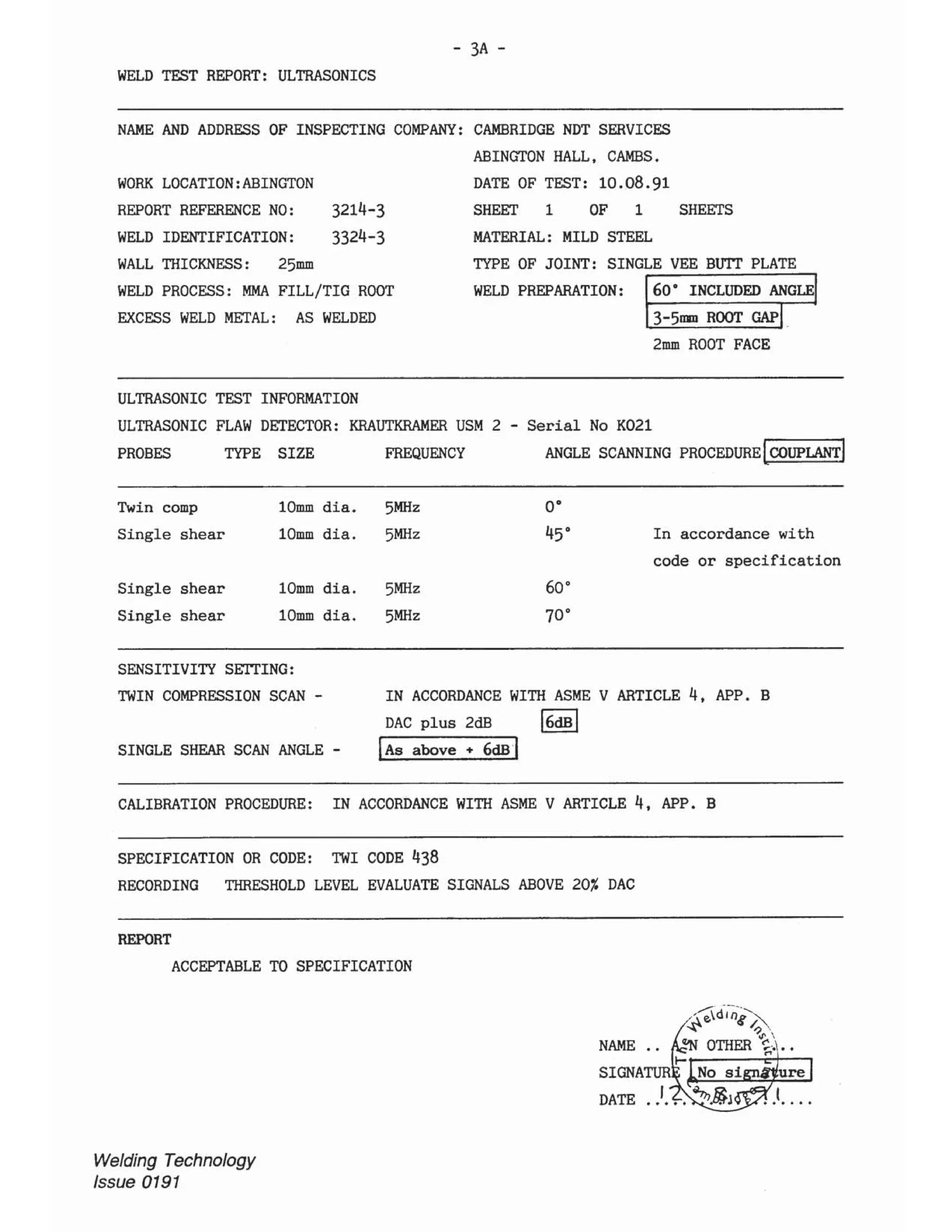 Ndt report sample and answer cswip 3.2