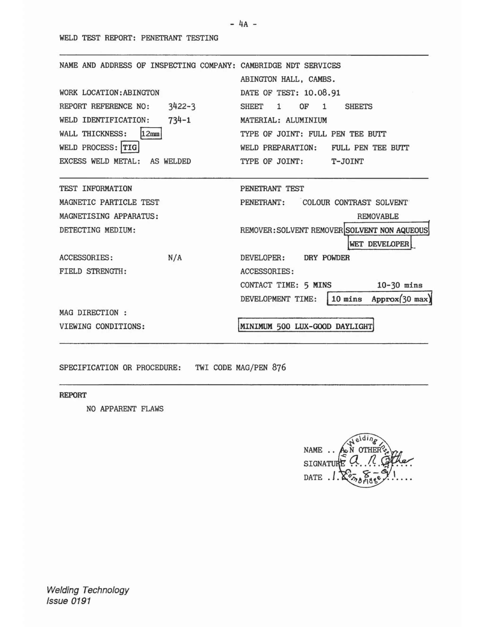 Ndt report sample and answer cswip 3.2