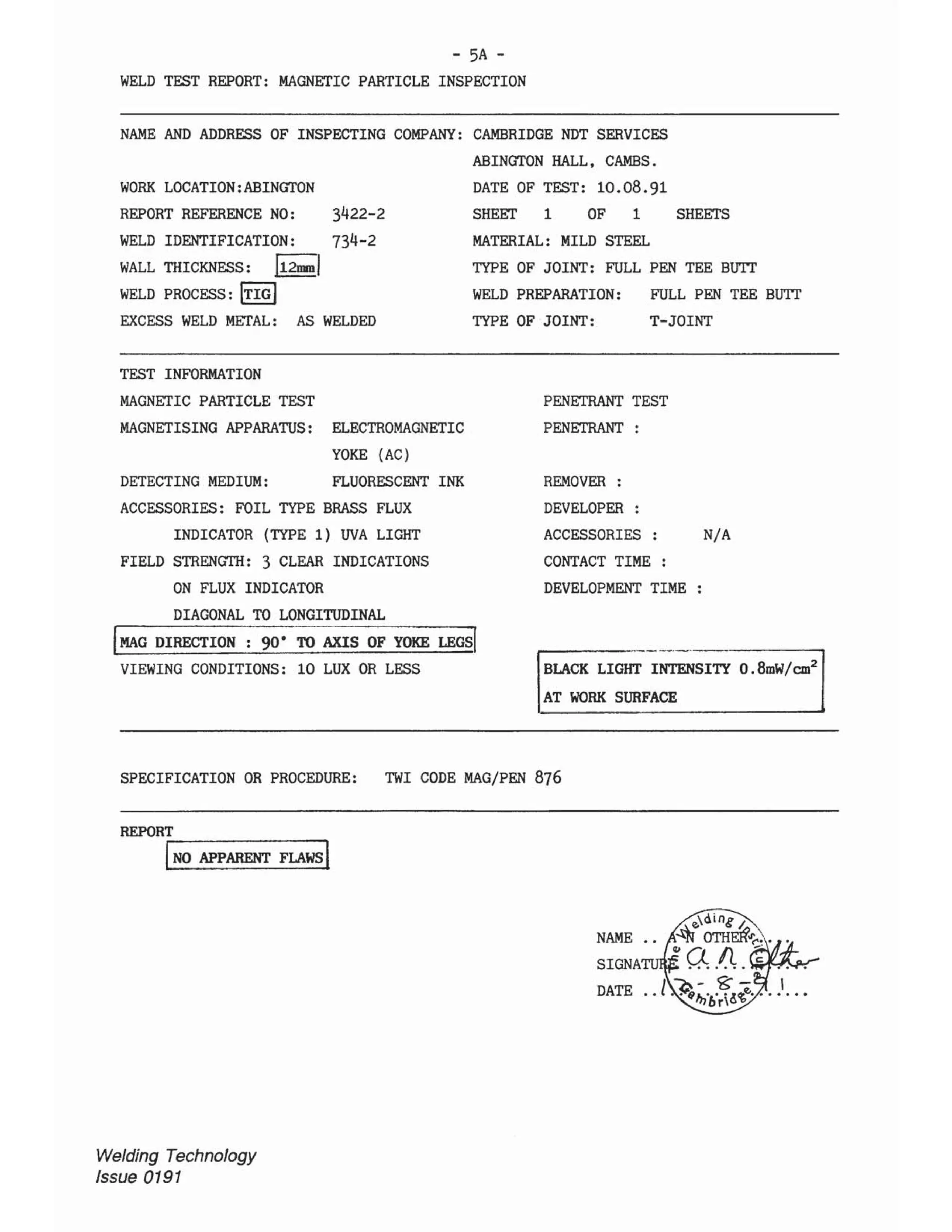 Ndt report sample and answer cswip 3.2
