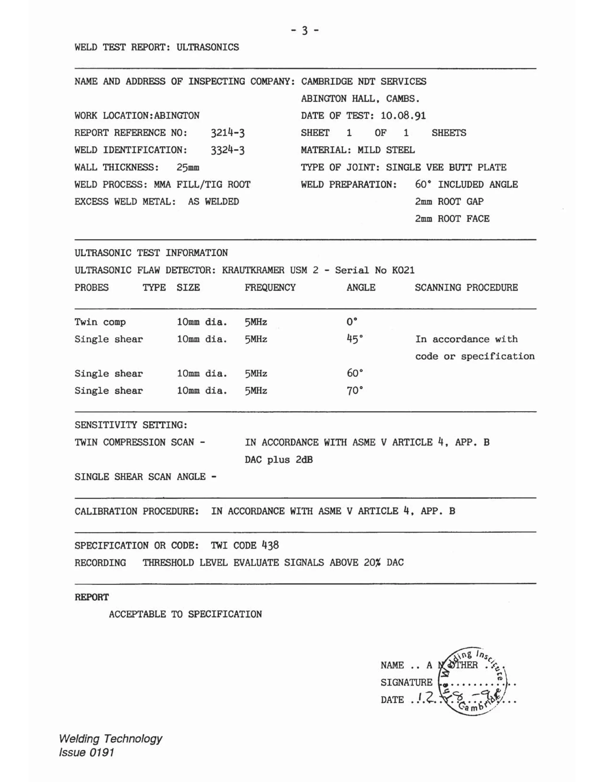 Ndt report sample and answer cswip 3.2