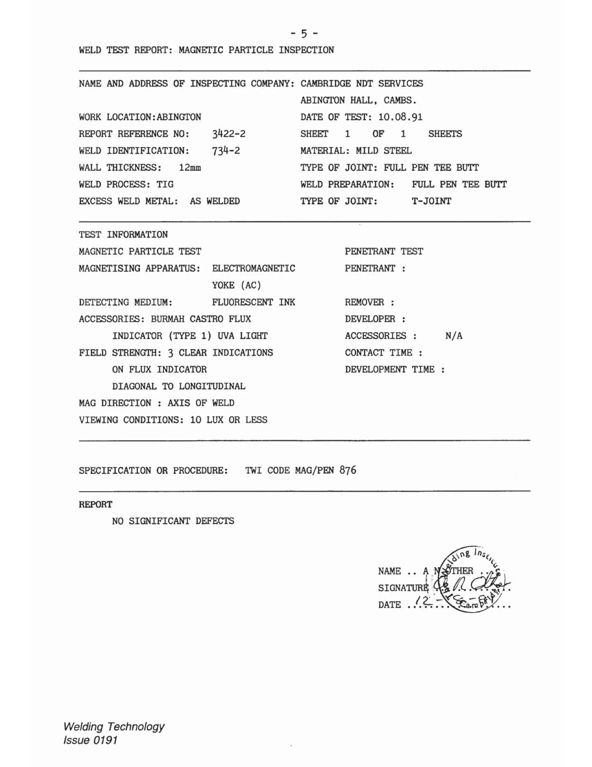 Ndt report sample and answer cswip 3.2