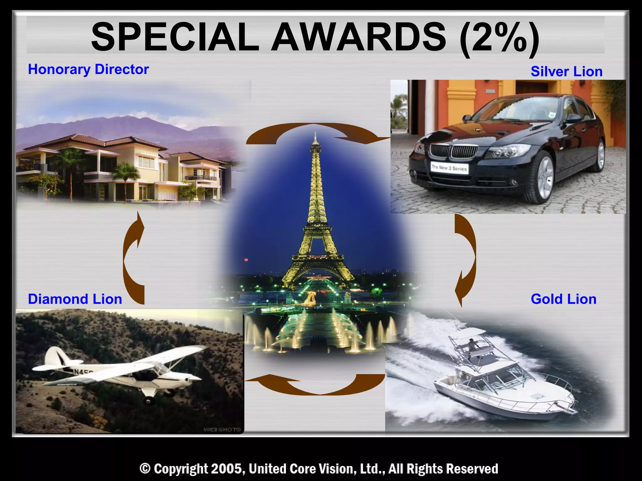 SPECIAL AWARDS (2%)
Honorary Director         Silver Lion




Diamond Lion              Gold Lion
 