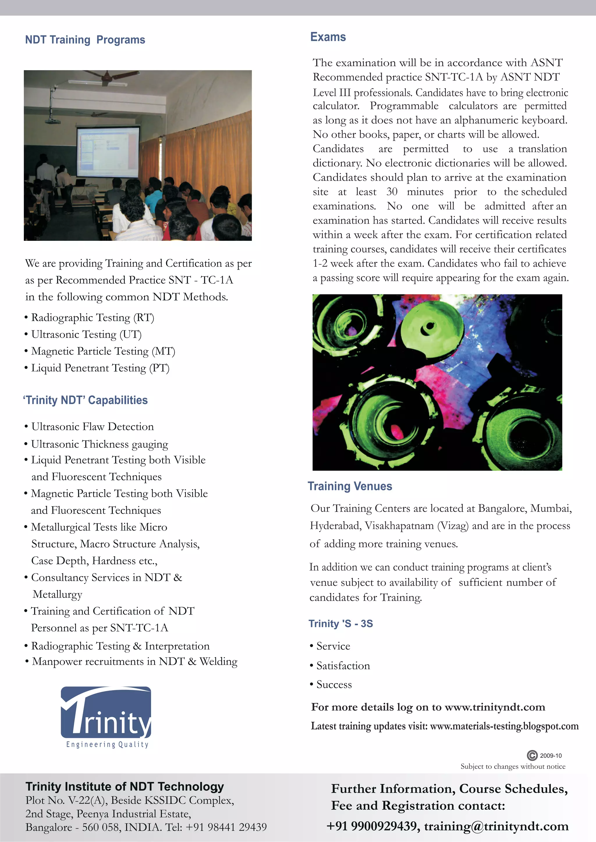 Trinity NDT, India training courses institute brochure PDF