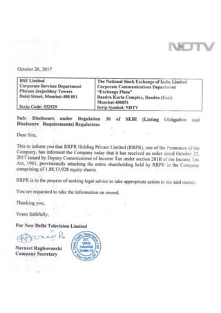 I-T dept attaches promoter holding in NDTV Ltd