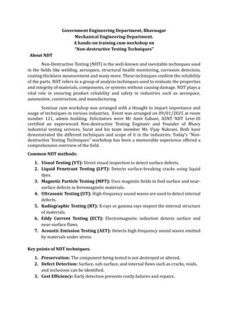 Non destructive testing techniques wokshop | PDF