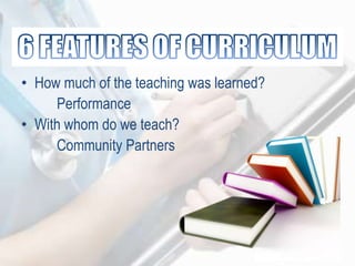 • How much of the teaching was learned?
Performance
• With whom do we teach?
Community Partners
 