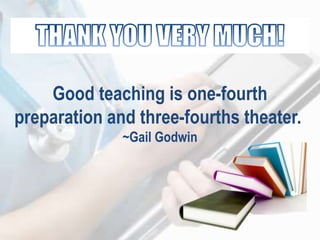 Good teaching is one-fourth
preparation and three-fourths theater.
~Gail Godwin
 