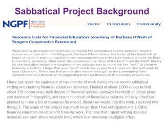 Sabbatical Project Background
 