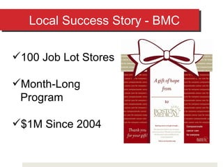 Local Success Story - BMC 100 Job Lot Stores Month-Long Program $1M Since 2004 
