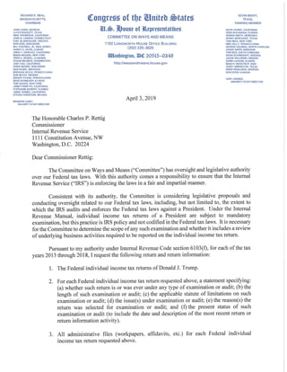 Sen. Richard Neal's letter to IRS commissioner Charles Rettig (Trump's Tax Return)
