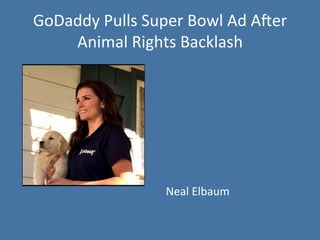 GoDaddy	
  Pulls	
  Super	
  Bowl	
  Ad	
  A3er	
  
Animal	
  Rights	
  Backlash	
  
	
  
	
  
	
  
	
  
	
  
	
  
	
  
	
  
	
  
	
  
	
  
	
  
	
  
	
  
Neal	
  Elbaum	
  
 