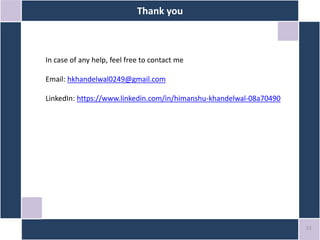 Thank you
23
In case of any help, feel free to contact me
Email: hkhandelwal0249@gmail.com
LinkedIn: https://www.linkedin.com/in/himanshu-khandelwal-08a70490
 