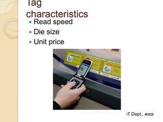 Tag
characteristics
 Read speed
 Die size
 Unit price




                  IT   Dept., RVCE
 